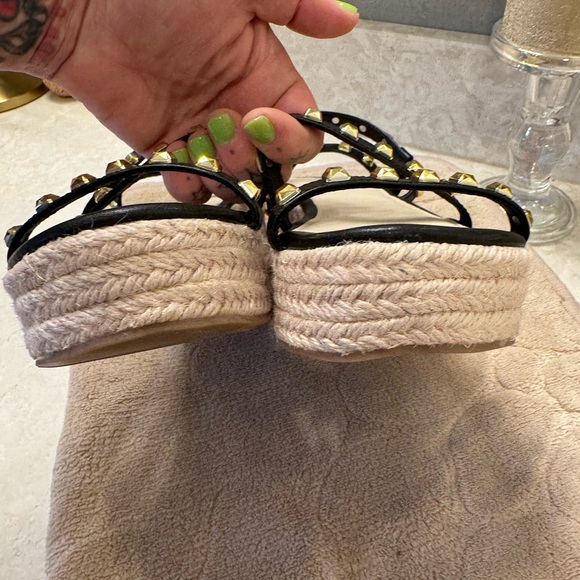 Rockstar gold stud gladiator platform  black espadrille punk goddess size 6 - Picture 7 of 15